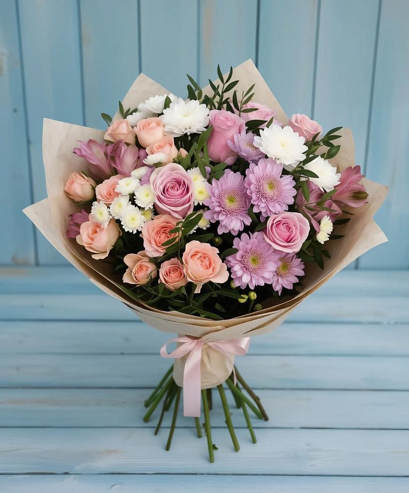 Букет цветов из: Хризантемы, Розы и Альстромерии в Елабуге