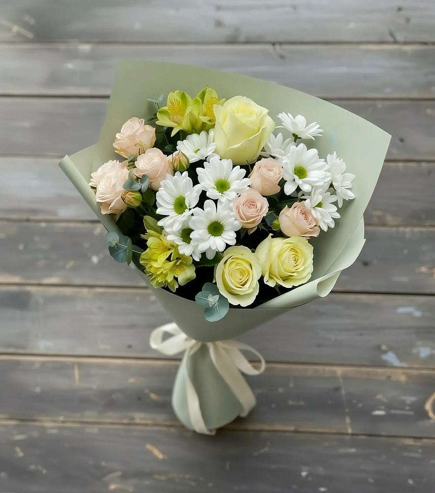 Букет цветов из: Альстромерии, Розы и Хризантемы в Елабуге