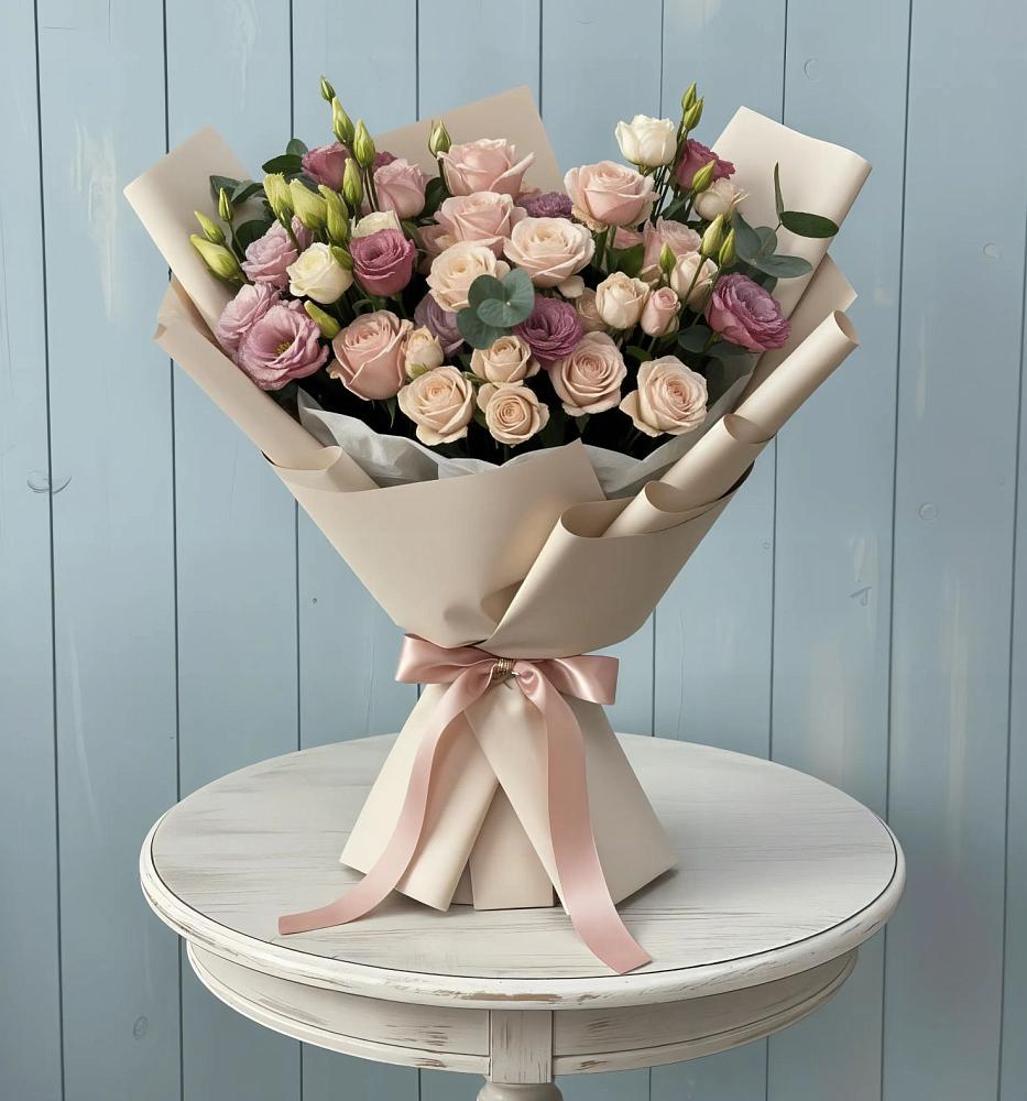 Букет цветов из: Розы и Лизиантусы в Елабуге