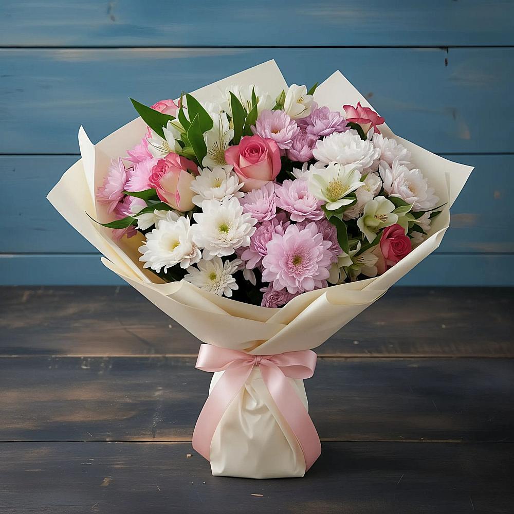 Букет цветов из: Хризантемы, Альстромерии и Розы в Елабуге